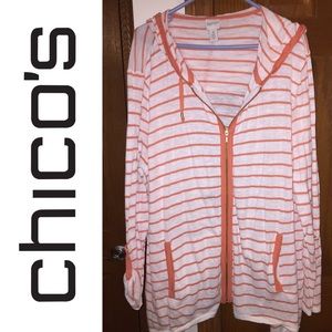 Chico’s Zenergy Size 4 Striped zip up Hooded Top